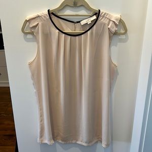 Ann Taylor Loft tank. Size M. Pale pink with ruffle sleeve and black trim.